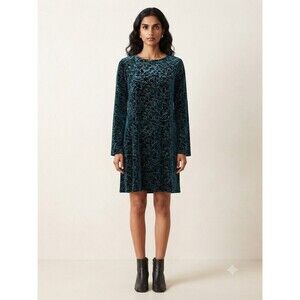 Adrienne Vittadini Elegant Velvet Burnout Floral Dress in Blue